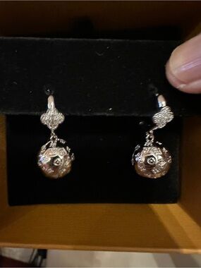Elegant Silver Drop Earrings with Rose Motif - Silver